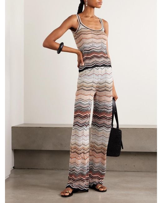 Missoni Brown Sequin-Embellished Striped Metallic Crochet-Knit Tank