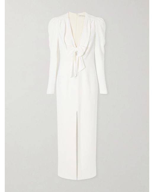 Alessandra Rich White Bow-Detail Cady Midi Dress