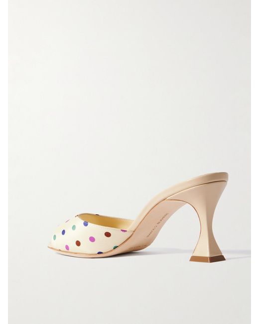 Manolo Blahnik Natural Jadaron 70 Polka-Dot Silk-Satin Mules