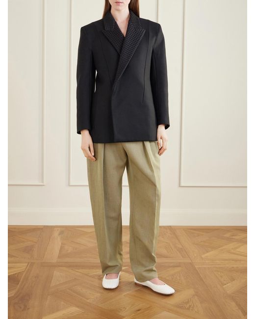 Bottega Veneta Black Intrecciato Satin-Trimmed Wool And Mohair-Blend Blazer
