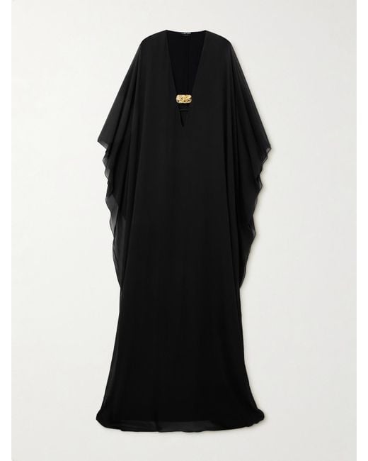 Tom Ford Black Cape-Effect Silk-Chiffon Gown