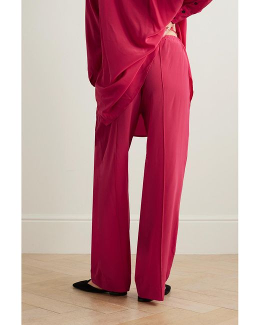 Esse Studios Red Classico Silk Crepe De Chine Wide-Leg Pants