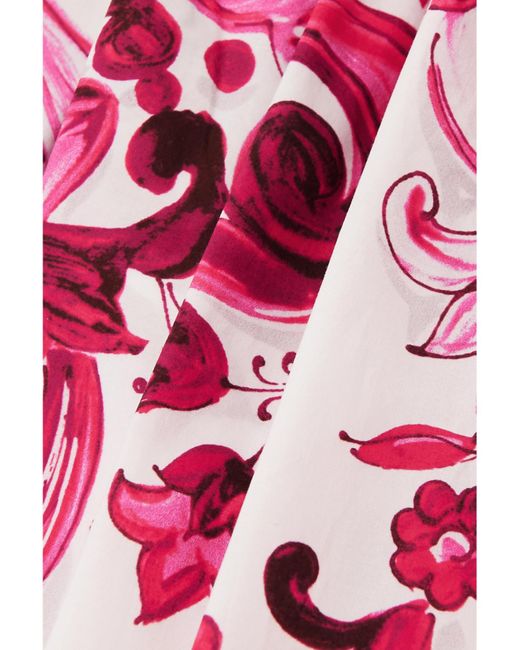 Dolce & Gabbana Pink Maiolica Minirock Aus Bedruckter Baumwollpopeline Mit Falten
