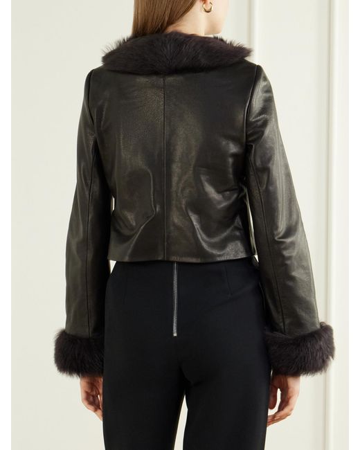 Nour Hammour Black Sofie Cropped Shearling-Trimmed Leather Jacket