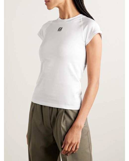 T-Shirt En Jersey De Coton Mélangé À Broderie Anagram Loewe en coloris White