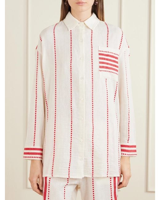 Lemlem Red Mariam Cotton-Gauze Shirt
