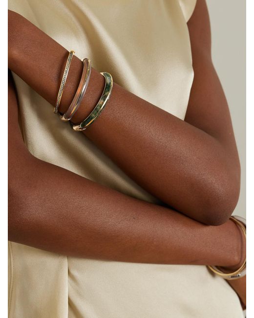 BY PARIAH Metallic Classic Stack Set Aus Drei Armreifen Aus Recyceltem 14 Karat Und Recyceltem Sterlingsilber Mit Diamanten Und Achat