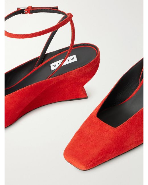 Alaïa Red 60 Suede Wedge Pumps