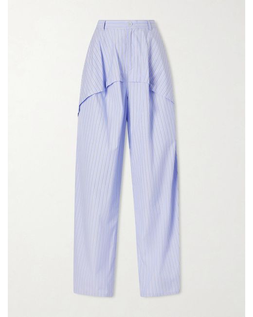 Loewe Blue Paula's Ibiza Striped Paneled Cotton Poplin Wide-Leg Pants