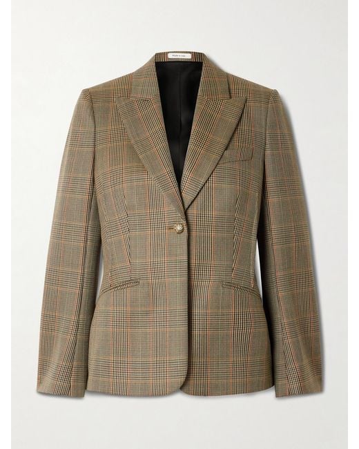 Alexander McQueen Green Prince Of Wales Checked Wool Blazer