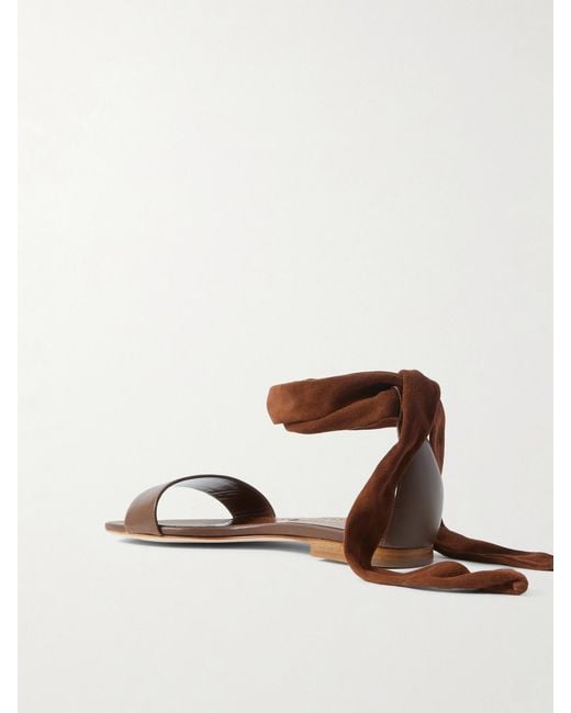 Manolo Blahnik Brown Chastanaflat Lace-Up Suede And Leather Sandals