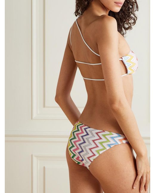 Missoni Multicolor Mare One-Shoulder Striped Metallic Crochet-Knit Bikini