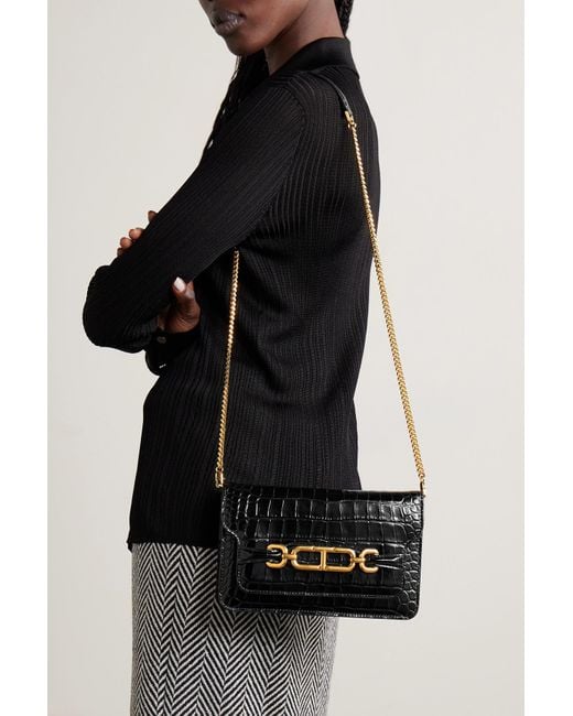 Tom Ford Whitney Small Glossed Croc effect Leather Shoulder Bag in