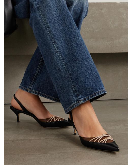 Manolo Blahnik Metallic Maretsli 50 Slingback-Pumps Aus Leder