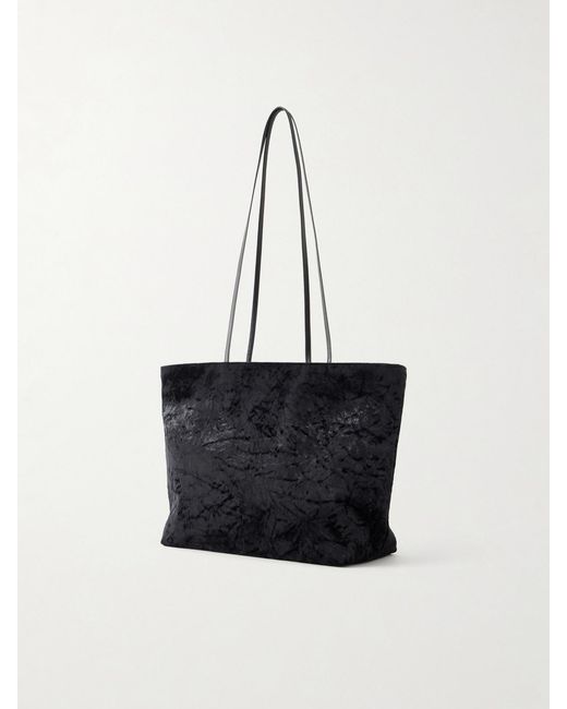 Valesque Black Spaghetti Leather-Trimmed Crushed-Velvet Shoulder Bag