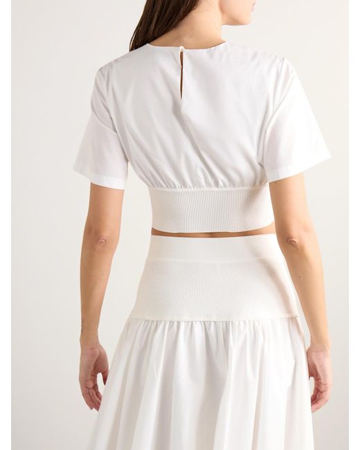 Jonathan Simkhai White Adair Cropped Paneled Cotton-Blend Poplin Top