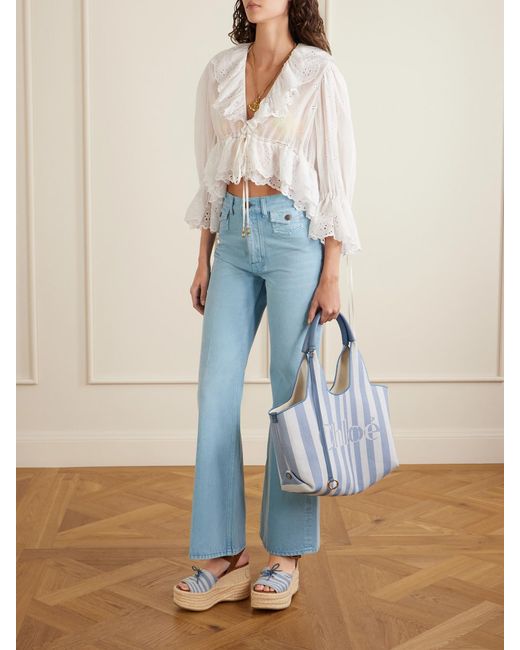 Chloé Blue Embroidered Mid-Rise Wide-Leg Jeans