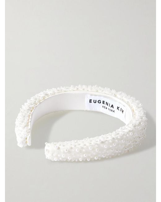 Eugenia Kim White Cora Embellished Mesh And Satin Headband