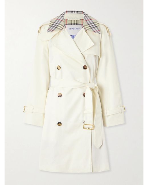 Burberry Natural Double-Breasted Checked Cotton-Gabardine Trench Coat