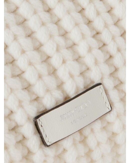 Jimmy Choo Natural Cinch Medium Leather-Trimmed Cable-Knit Wool Shoulder Bag