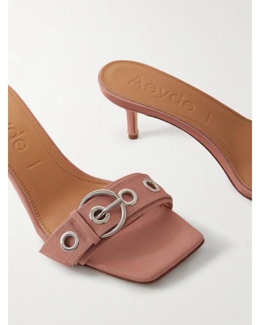 Aeyde Pink Ilvy Buckle-Embellished Faille Mules