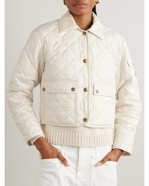 Moncler Natural Chitre Verkürzte Wattierte Jacke Aus Gestepptem Shell Mit Besätzen Aus Baumwoll-Canvas