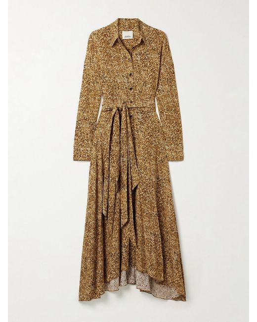 Isabel Marant Natural Samantha Asymmetric Printed Stretch-Silk Crepe De Chine Shirt Dress