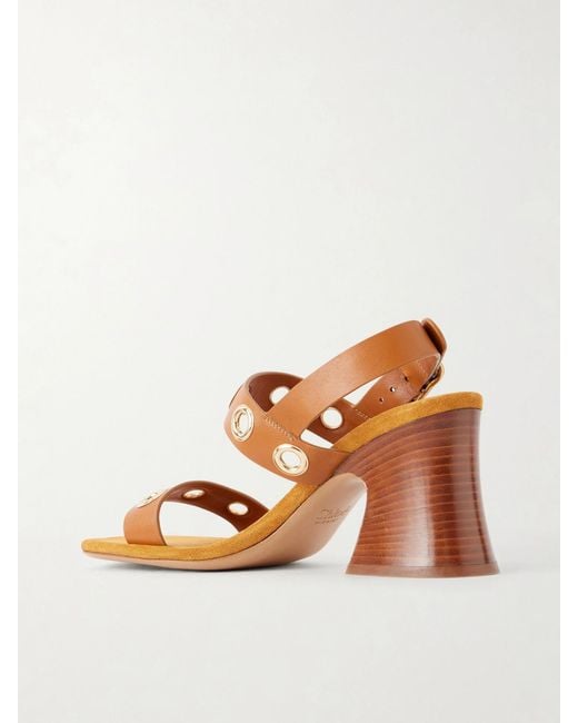Chloé Brown Embellished Leather Sandals