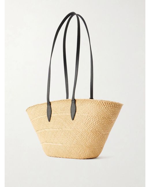 Hunting Season Natural Trapeze Basket Leather-Trimmed Raffia Tote