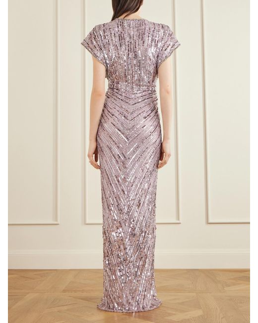 Jenny Packham Pink Zola Twisted Crystal-Embellished Sequined Tulle Gown