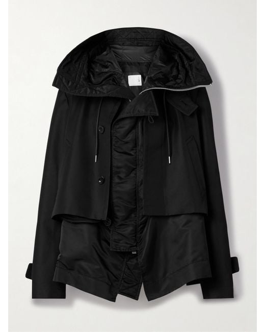 Sacai Black Paneled Cotton-Blend Gabardine And Padded Shell Jacket