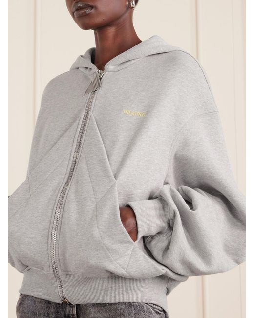The Attico White Embroidered Cotton-Blend Jersey Zip-Up Hoodie