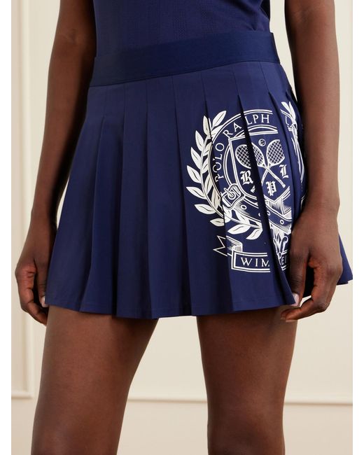 Polo Ralph Lauren Blue Wimbledon Pleated Logo-Printed Crepe Mini Skirt