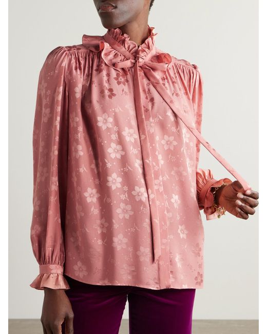 Chemisier En Jacquard De Soie À Col Noué Et À Volants Chloé en coloris Pink