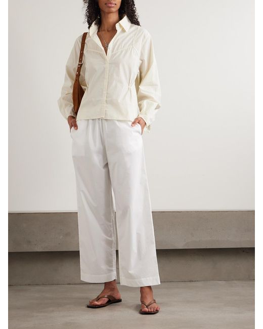Deiji Studios Natural Cami Paneled Pintucked Striped Organic Cotton-Poplin Shirt