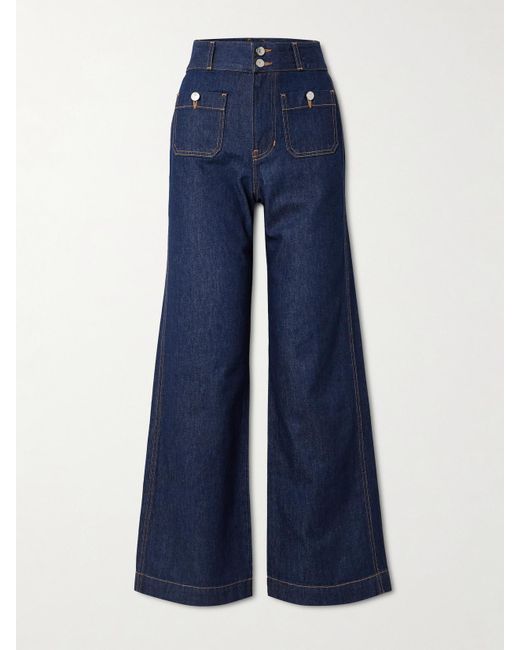Veronica Beard Blue Taylor Hoch Sitzende Jeans Mit Weitem Bein