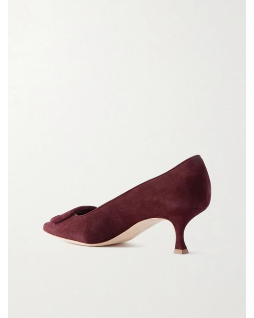 Manolo Blahnik Purple Maysale 50 Buckled Suede Pumps