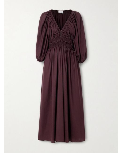 Matteau Purple Shirred Organic Cotton-Poplin Maxi Dress