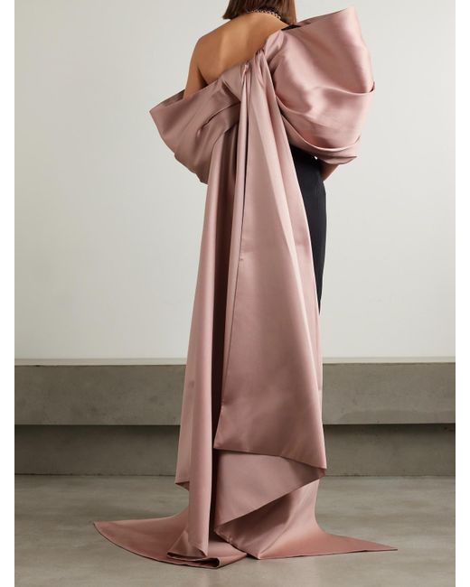 Solace London Black Raye Off-The-Shoulder Draped Crepe And Satin-Twill Gown