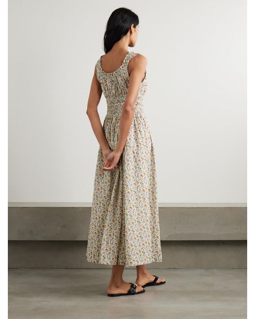 Doen Natural Emmaretta Shirred Floral-Print Cotton-Voile Midi Dress