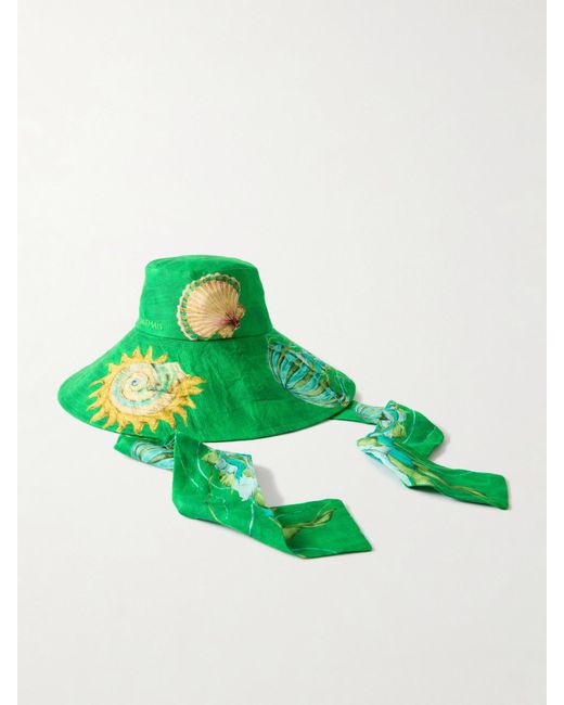 ALÉMAIS Green Aquatica Printed Linen Sunhat