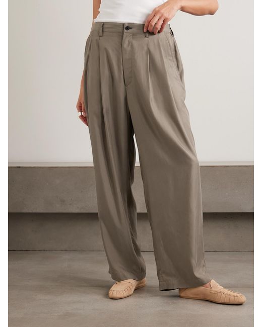 Ssstein Natural Pleated Twill Wide-Leg Pants