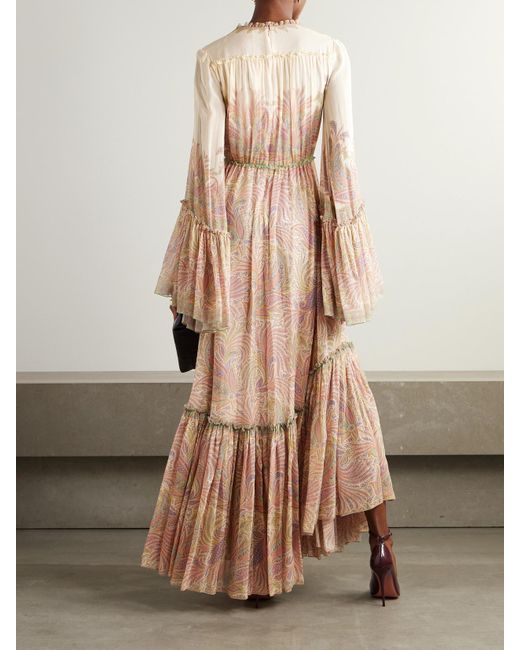 Etro Natural Tiered Ruffled Printed Silk-Crepon Maxi Dress