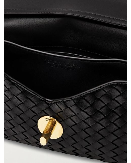 Bottega Veneta Black Knot Lock Medium Intrecciato Leather Shoulder Bag