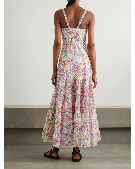 Charo Ruiz White Melia Tiered Printed Cotton-Blend Voile Maxi Dress