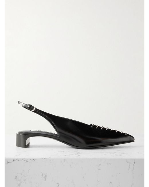 Jil Sander Black Studded Glossed-Leather Slingback Pumps