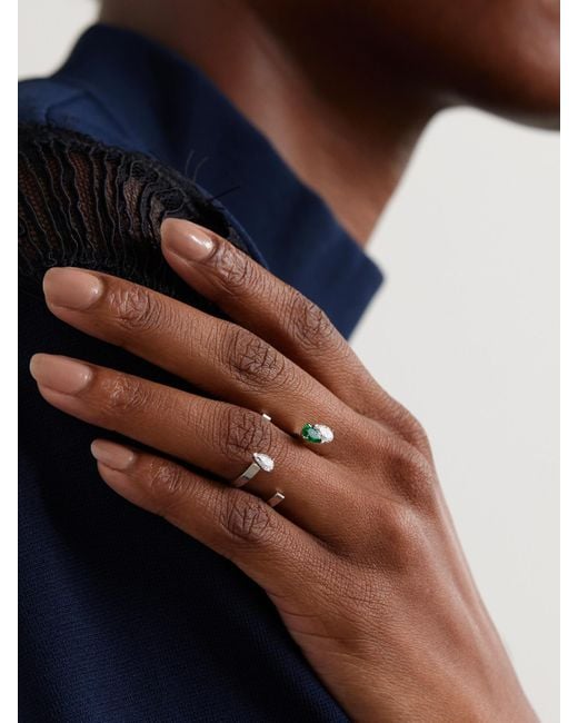Repossi Natural Serti Sur Vide 18-Karat, Diamond And Emerald Ring