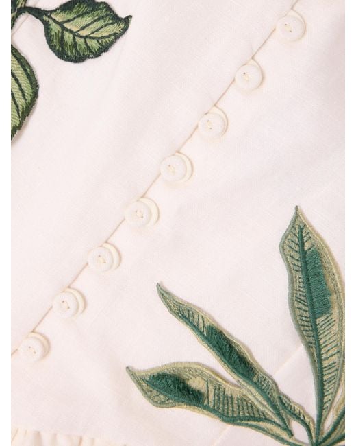 Agua Bendita Natural Eslabon Appliquéd Embroidered Ruffled Linen Bustier Top