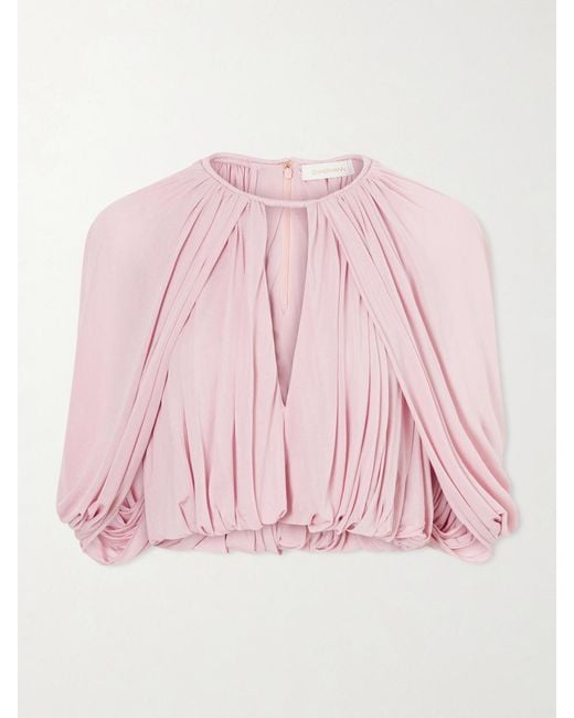 Zimmermann Pink Alchemy Cape-Effect Draped Crepe Blouse