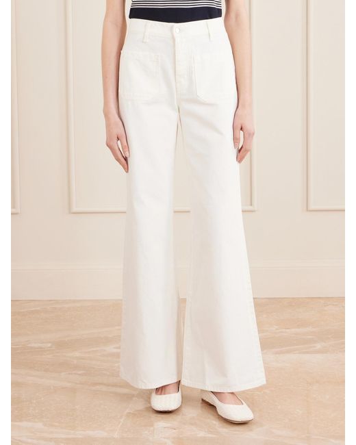 Nili Lotan White Florence High-Rise Distressed Flared Jeans